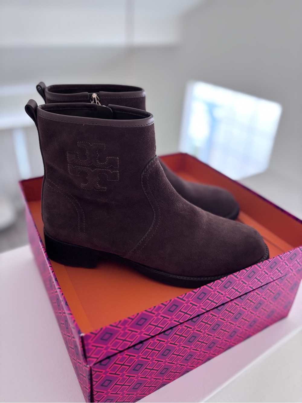 Tory Burch Dark Brown Suede Ankle Booties
